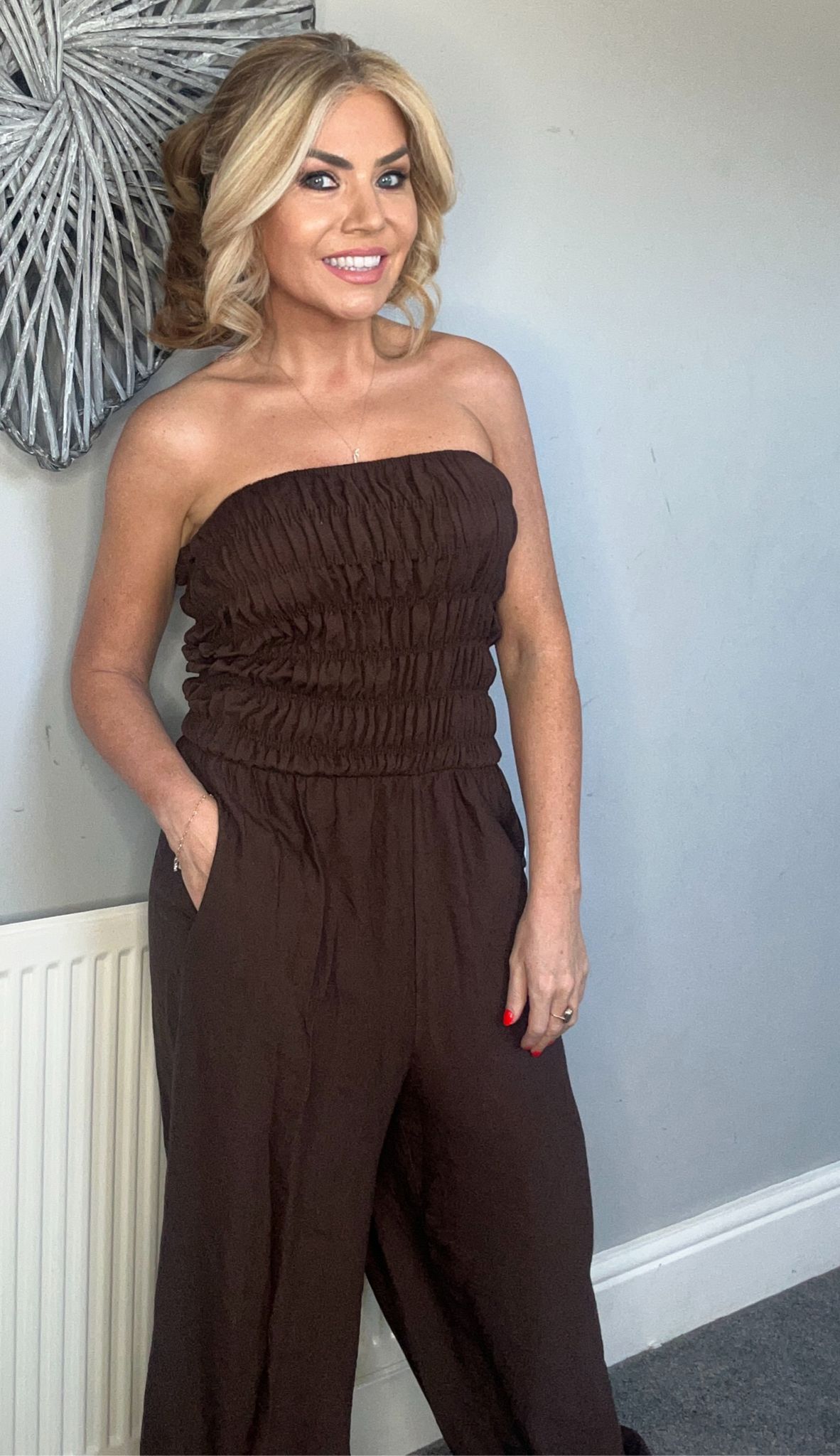 ‘Jona’ cuffed bandeau jumpsuit brown