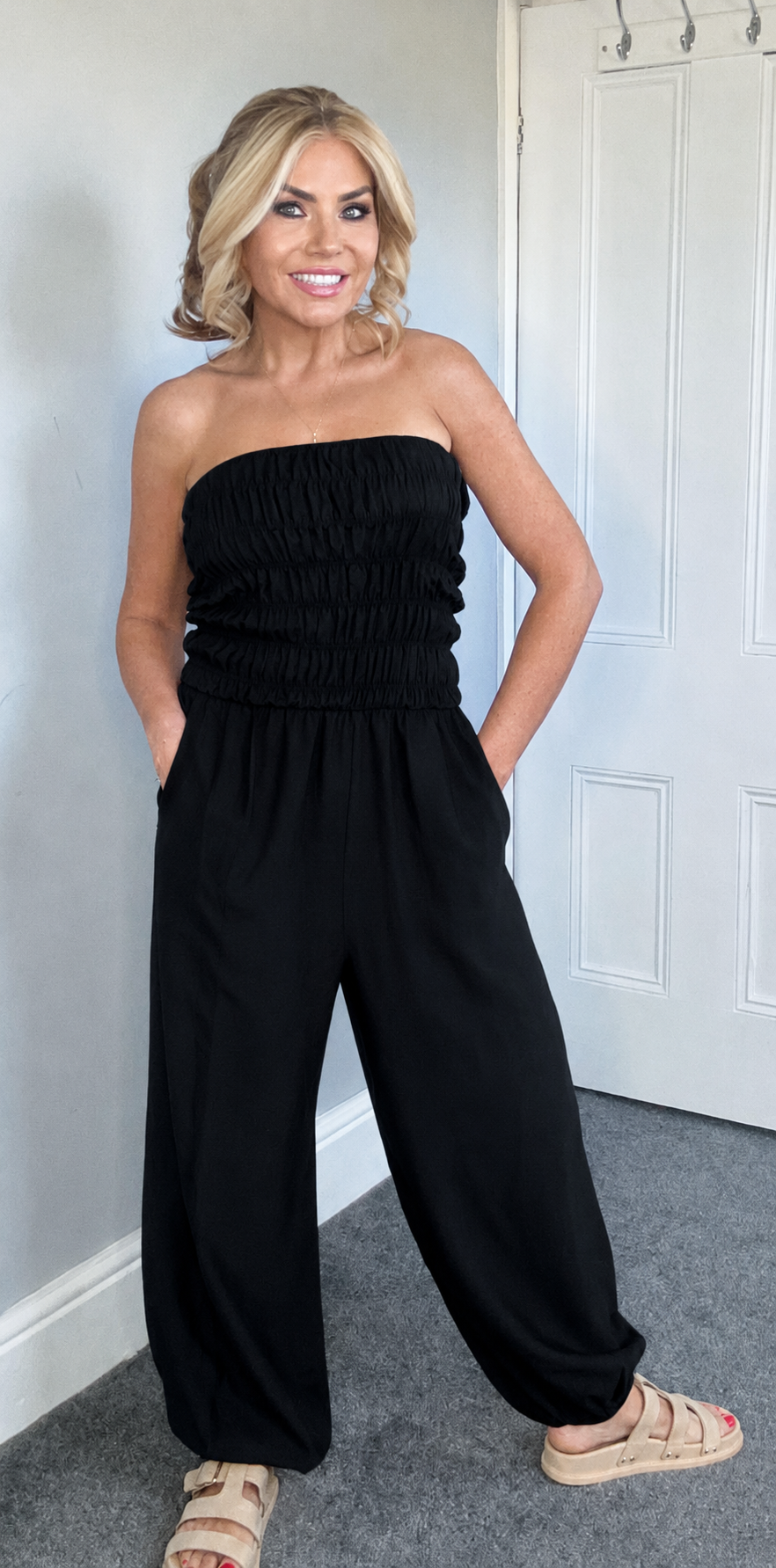 ‘Jona’ cuffed bandeau jumpsuit black
