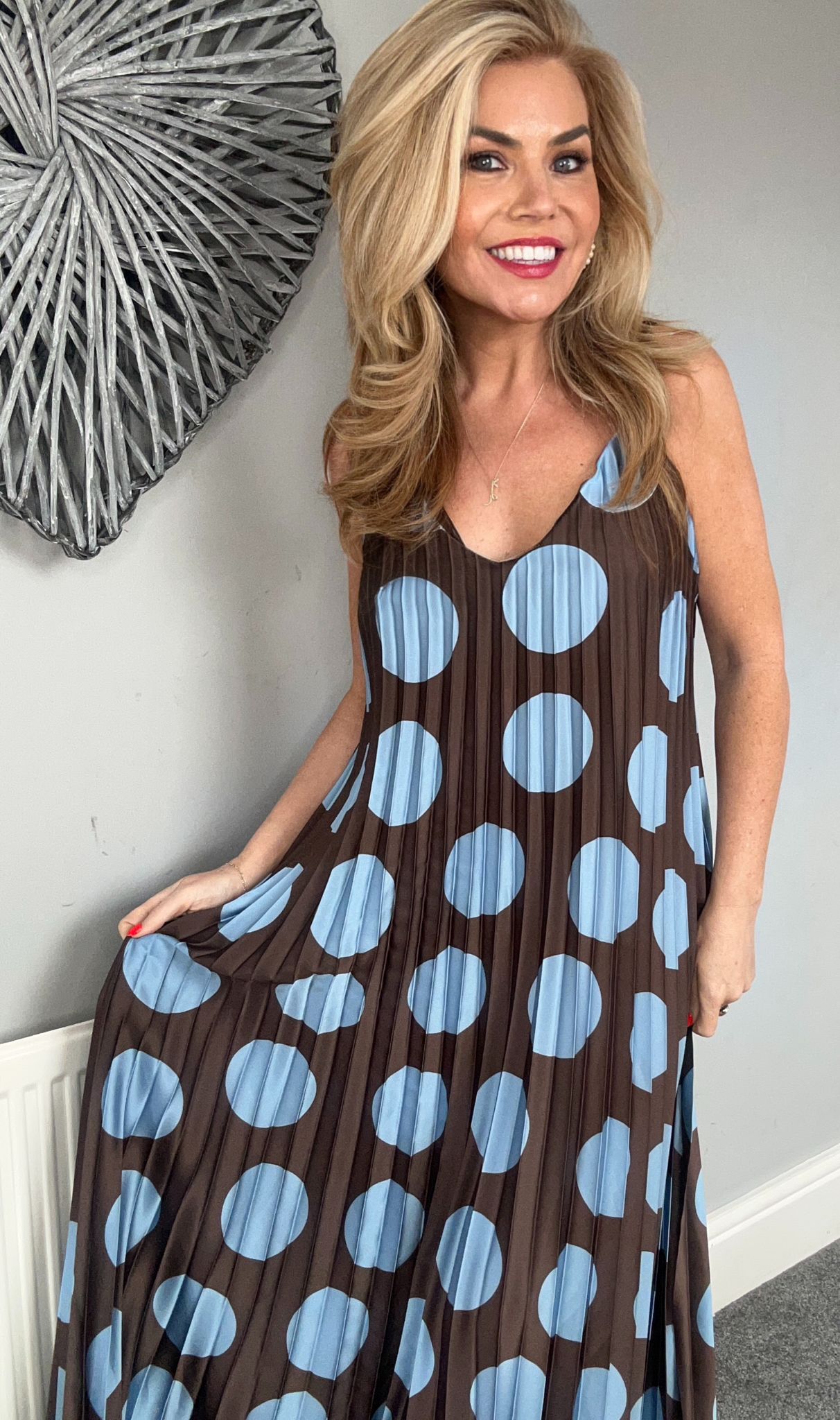 Sally spot pleat maxi brown/blue