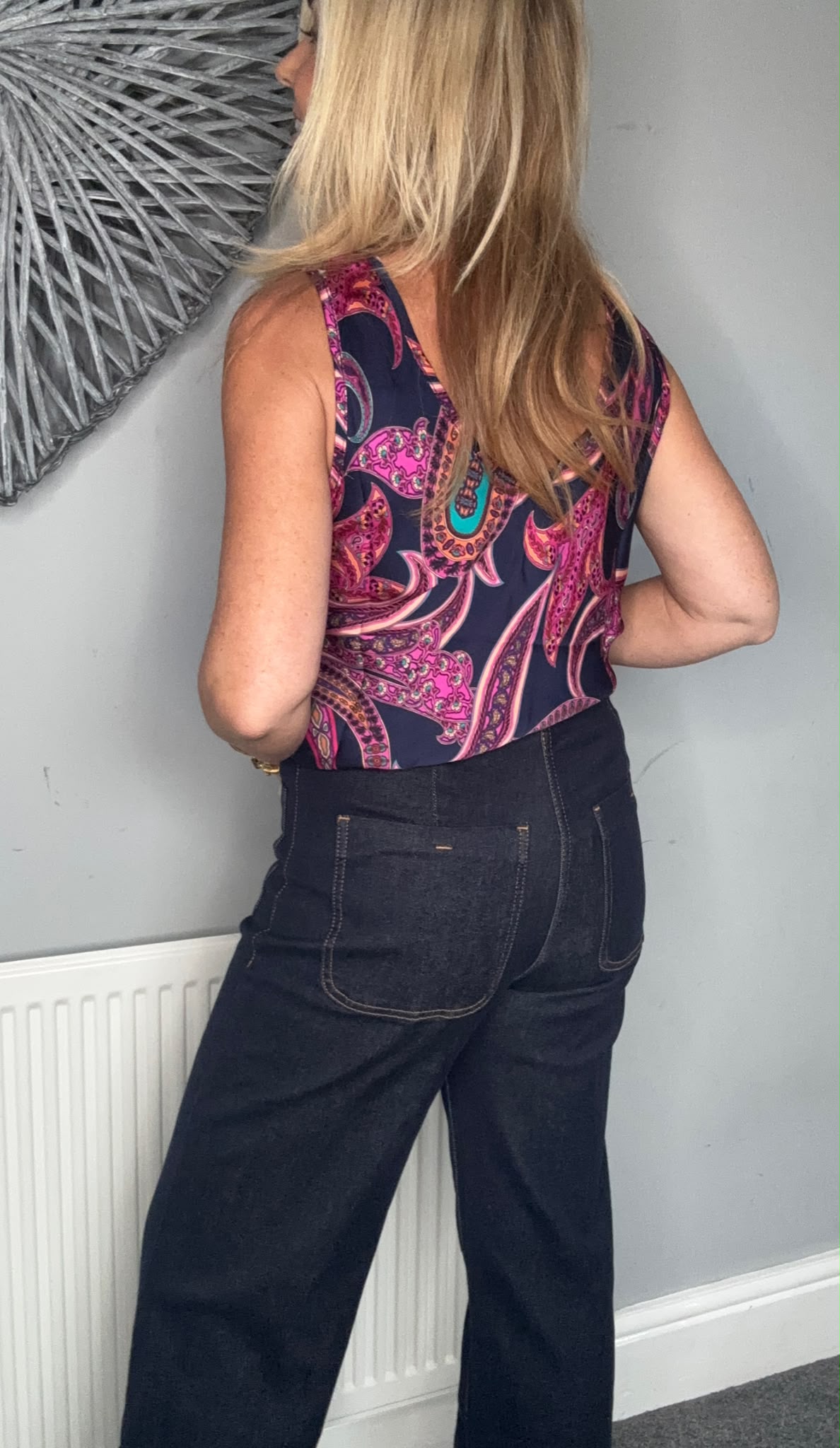 Sally dark denim front pocket wide leg jeans