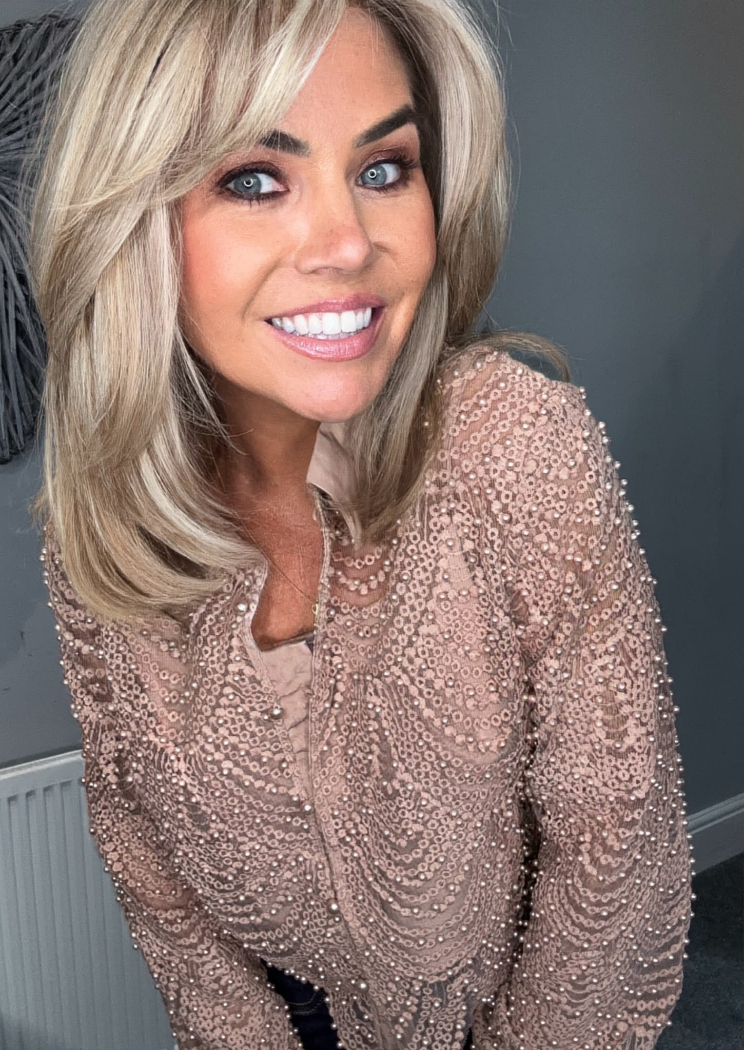 ‘Leanne’ beaded premium shirt nude