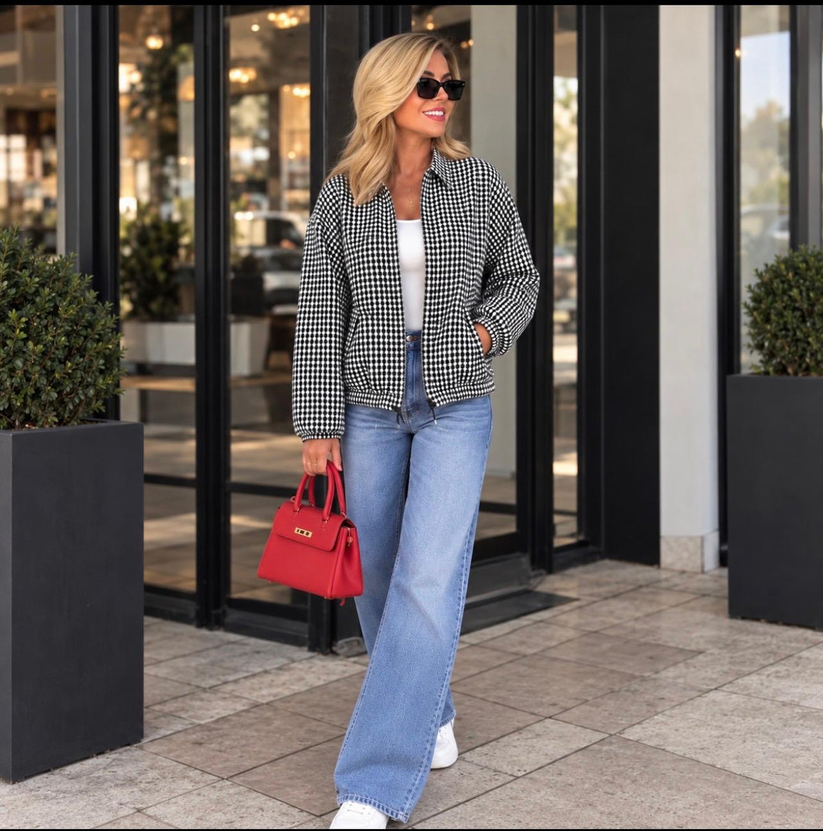 ‘Camille’ gingham style jacket black/white