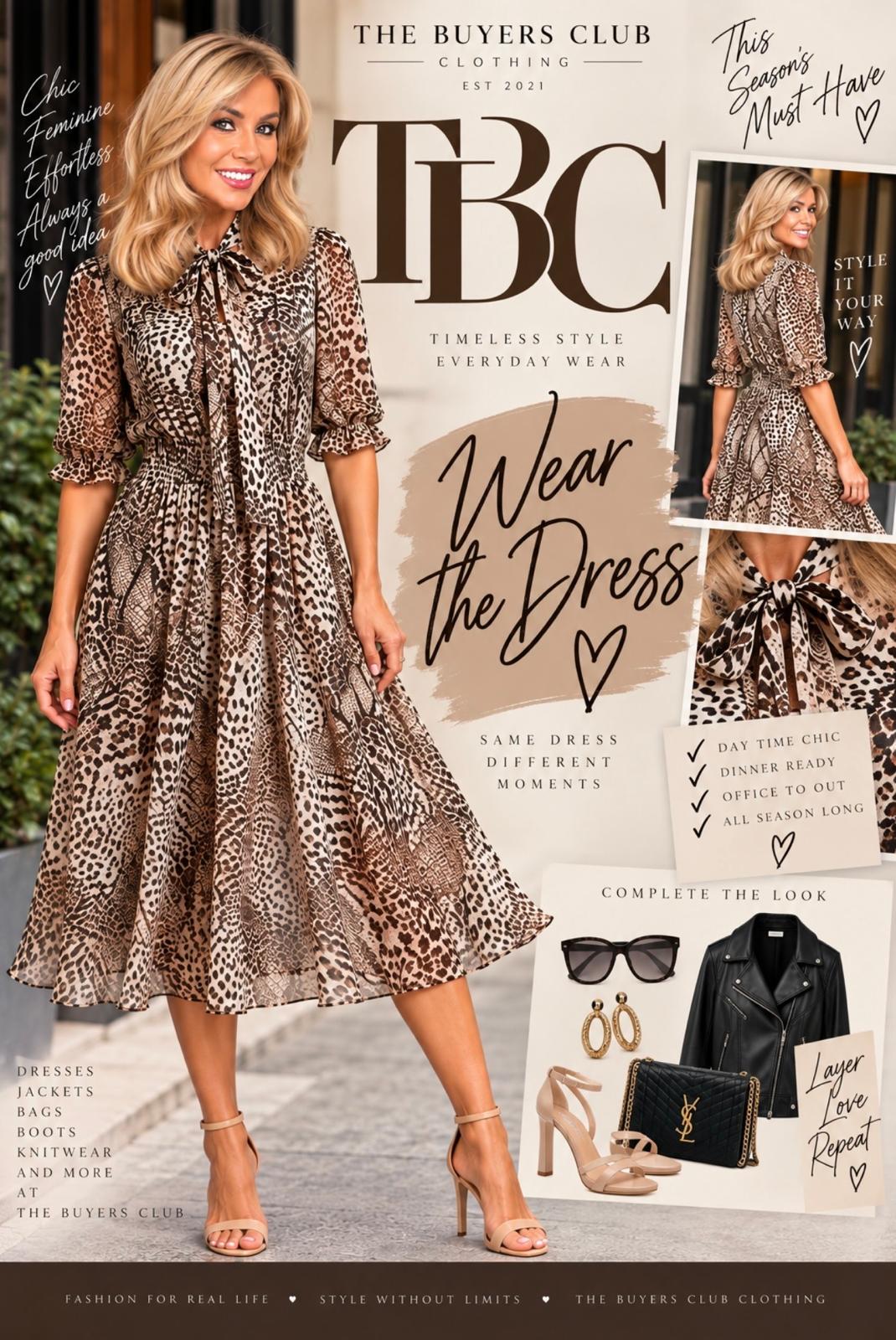 ‘Tammy’ snake print tie neck dress