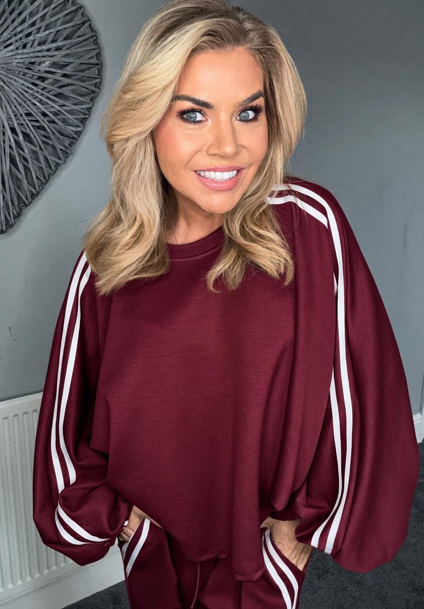 ‘Remi’ side stripe lounge set burgundy
