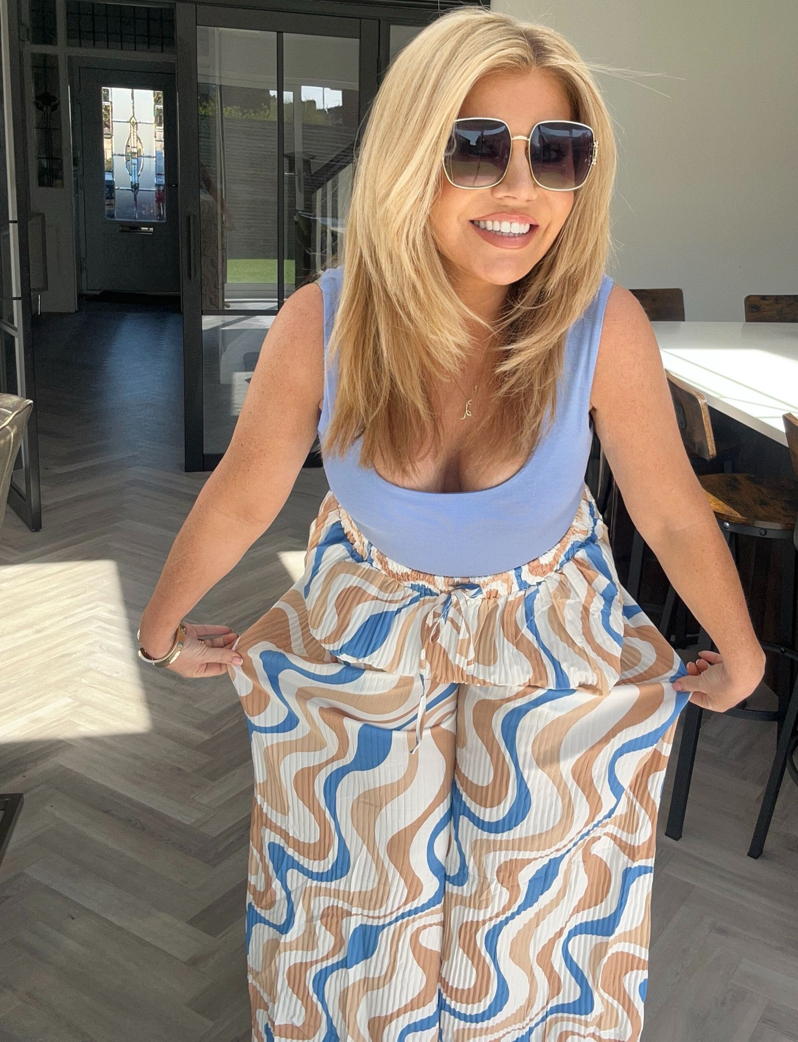 Eve trousers and vest set blue / biege