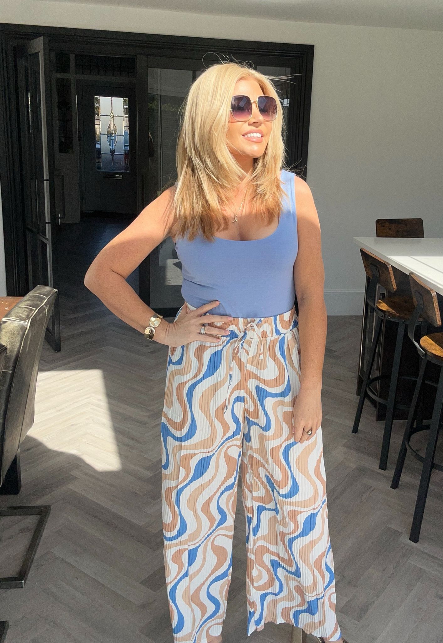 Eve trousers and vest set blue / biege