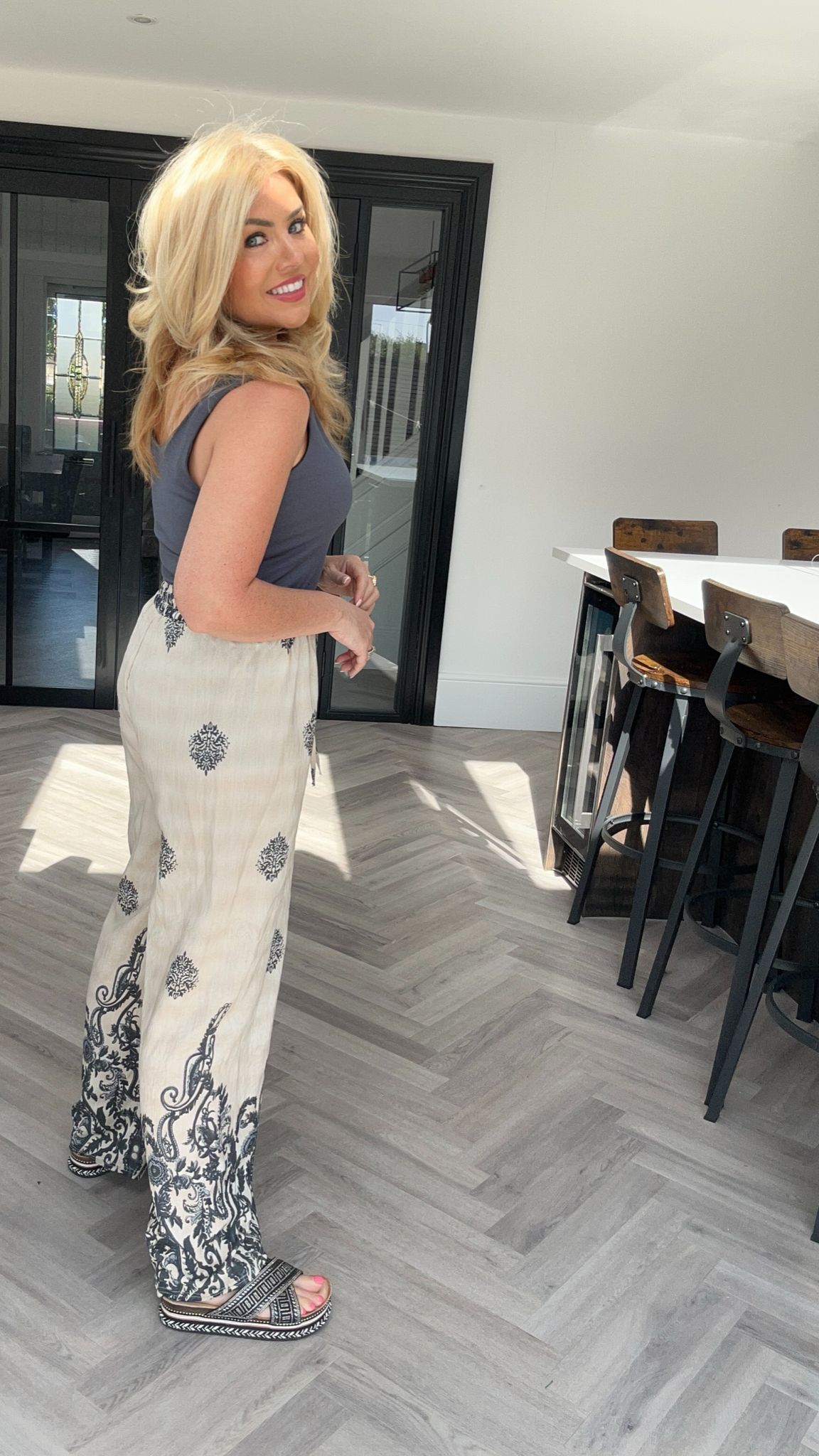 Carmen border print trs and vest coord grey
