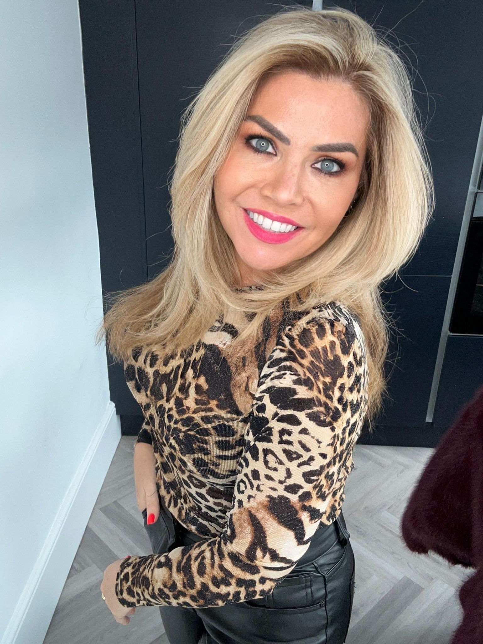 Melinda animal print high neck glitter mesh top