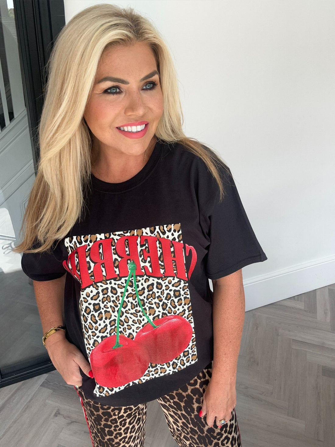 Animal print cherry tee black