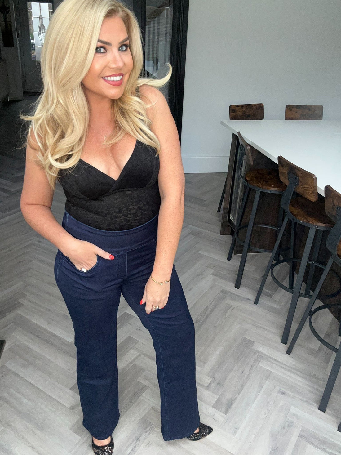 Jade wide leg pull on jean dark blue