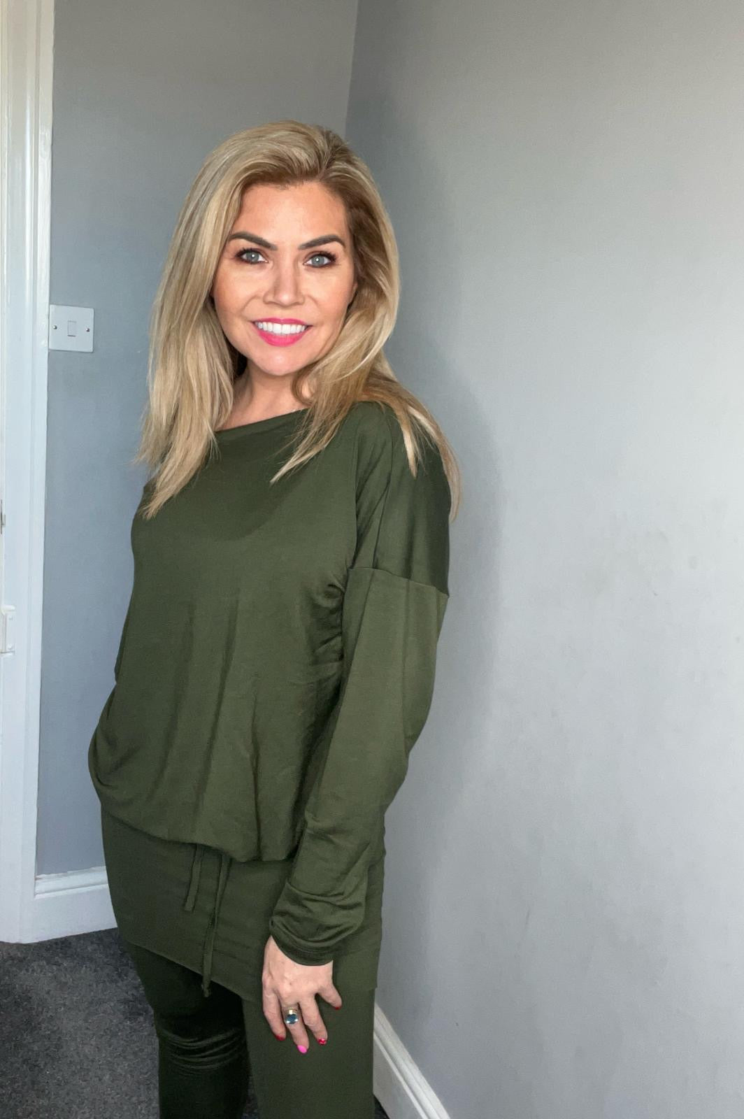 Yasmin 3 piece set vest, long sleeve top and legging khaki