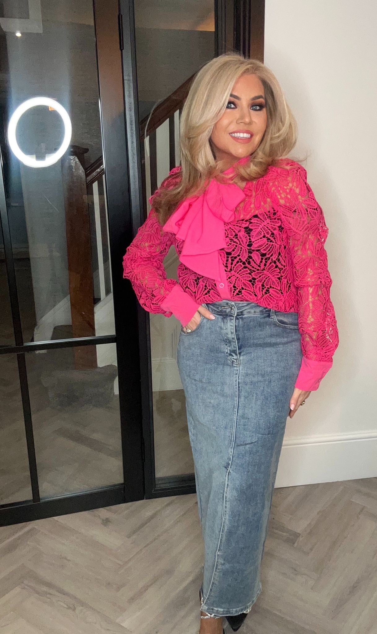 Leah denim stretch midi skirt