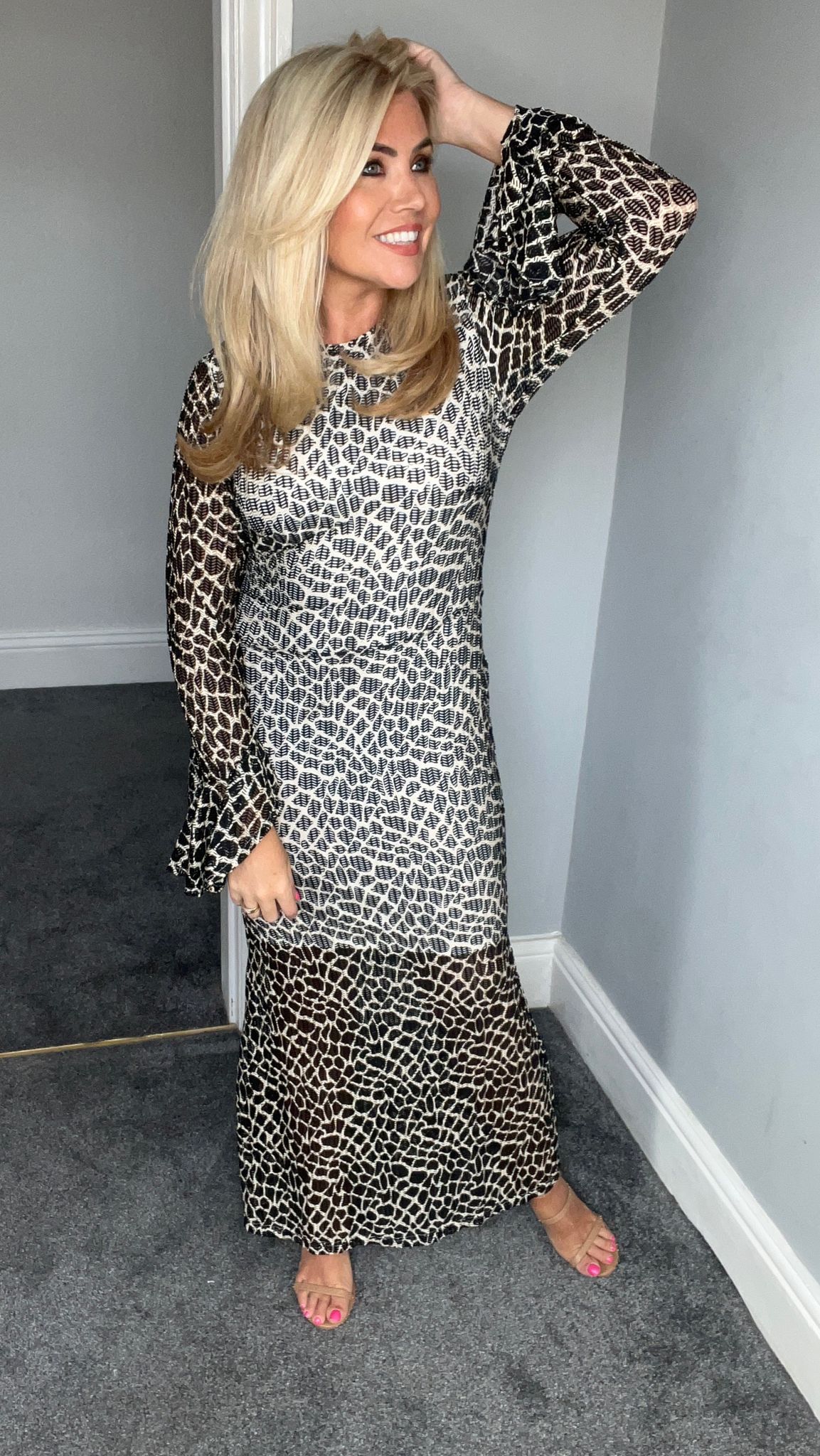 Georgie cut out back mono print maxi dress