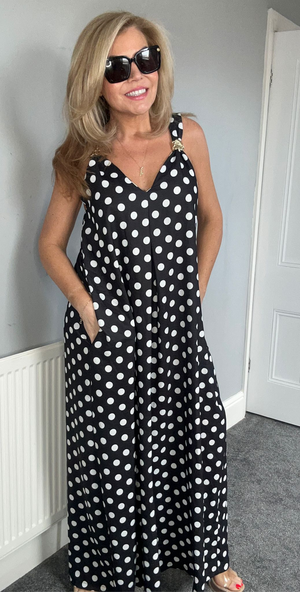 Charlie gold trim spot jumpsuit black