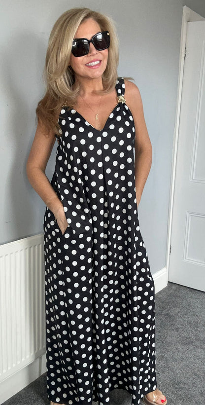 Charlie gold trim spot jumpsuit black