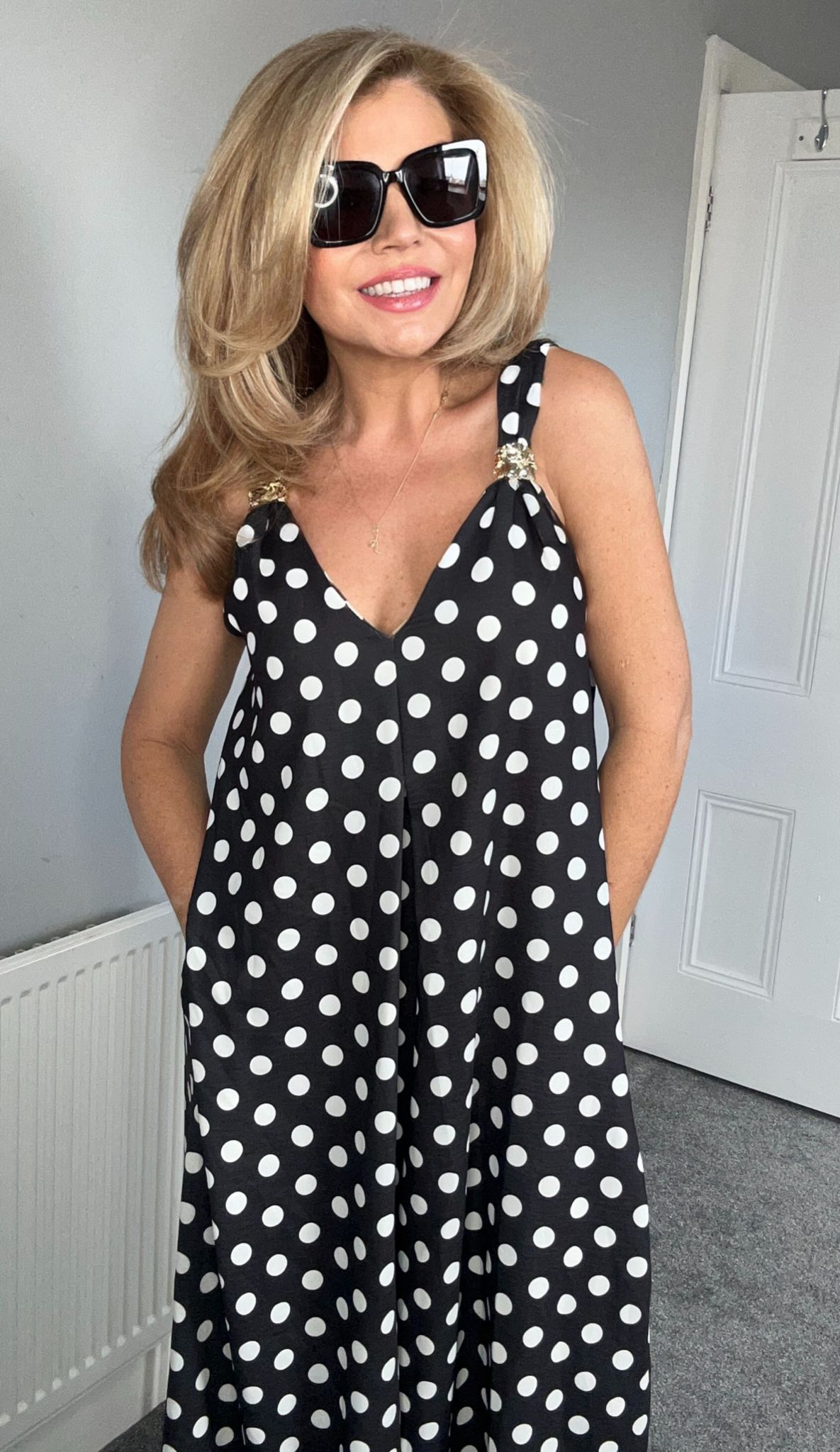 Charlie gold trim spot jumpsuit black