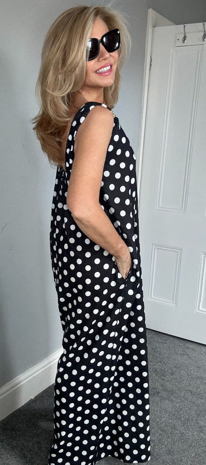 Charlie gold trim spot jumpsuit black
