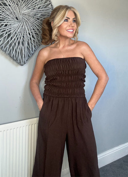 ‘Jona’ cuffed bandeau jumpsuit brown