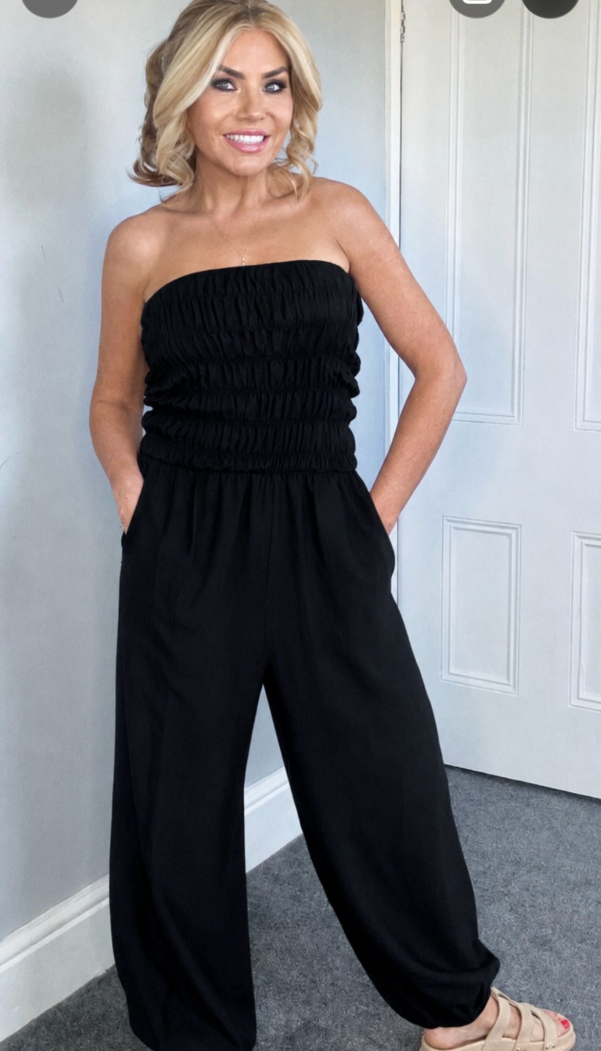 ‘Jona’ cuffed bandeau jumpsuit black