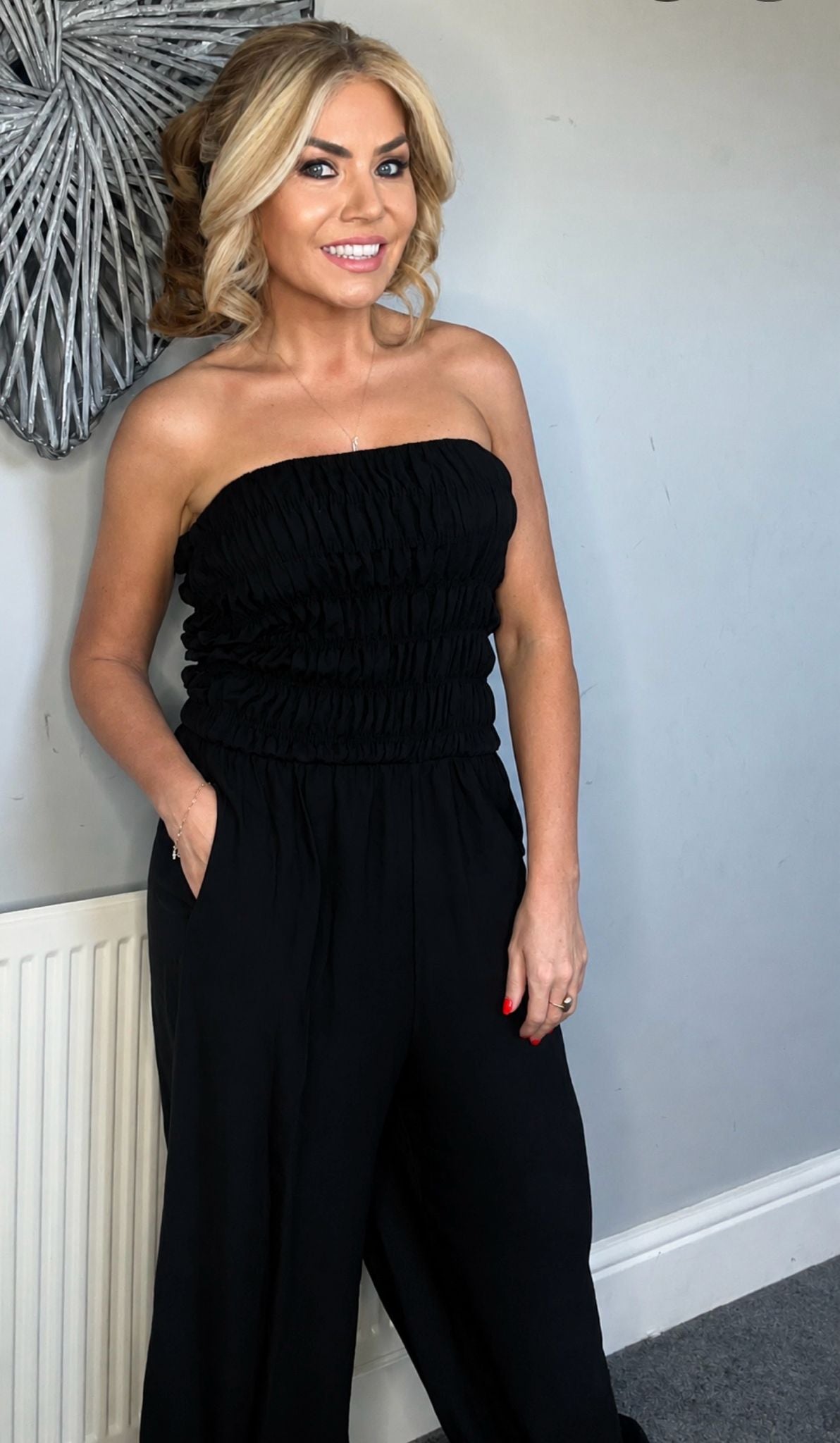 ‘Jona’ cuffed bandeau jumpsuit black