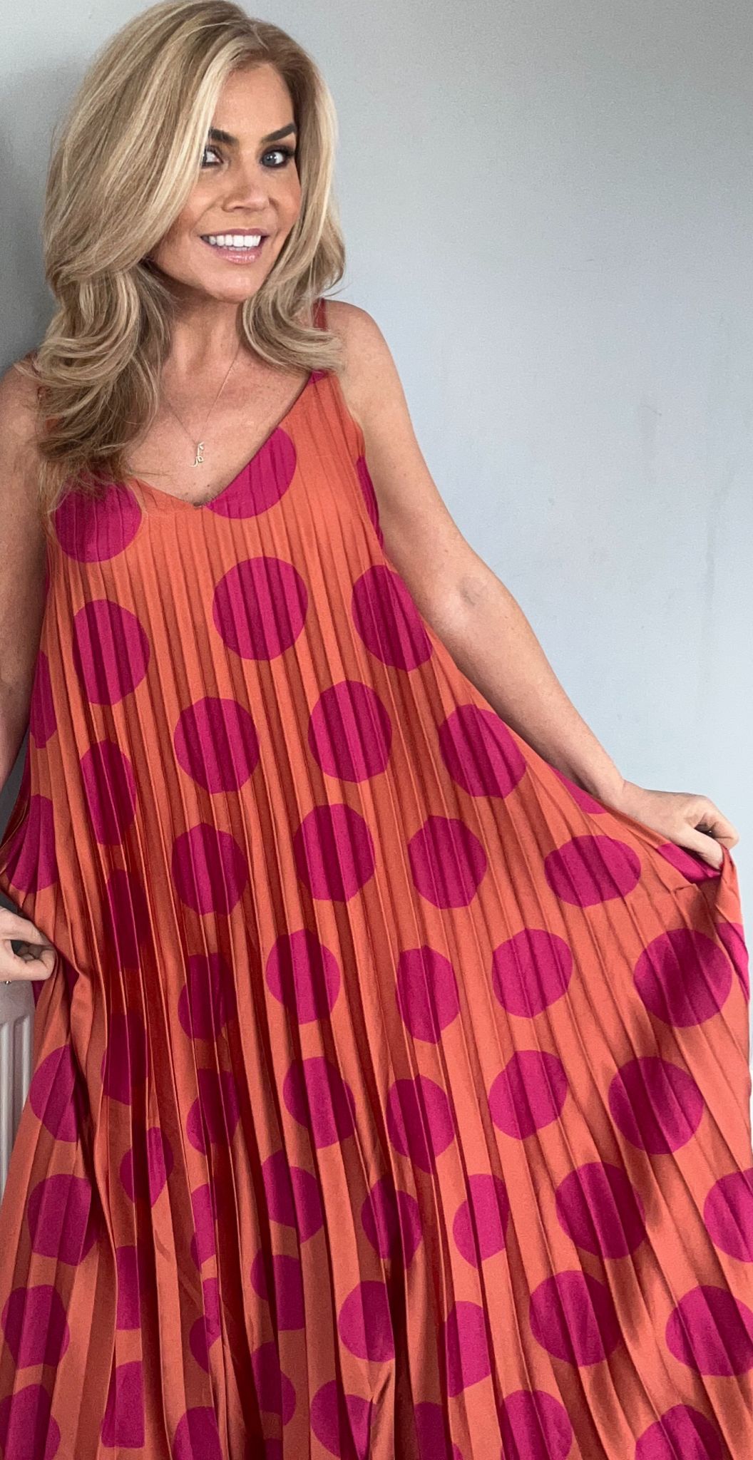 Sally spot pleated maxi orange/pink