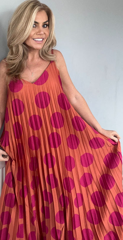 Sally spot pleated maxi orange/pink