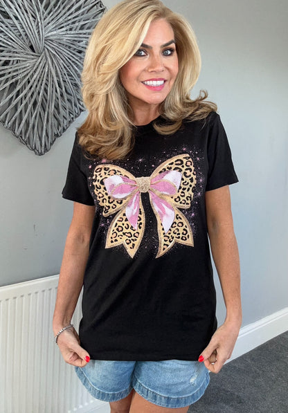 Glitter bow tee black