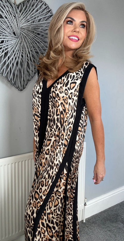 Abby animal print panelled maxi dress