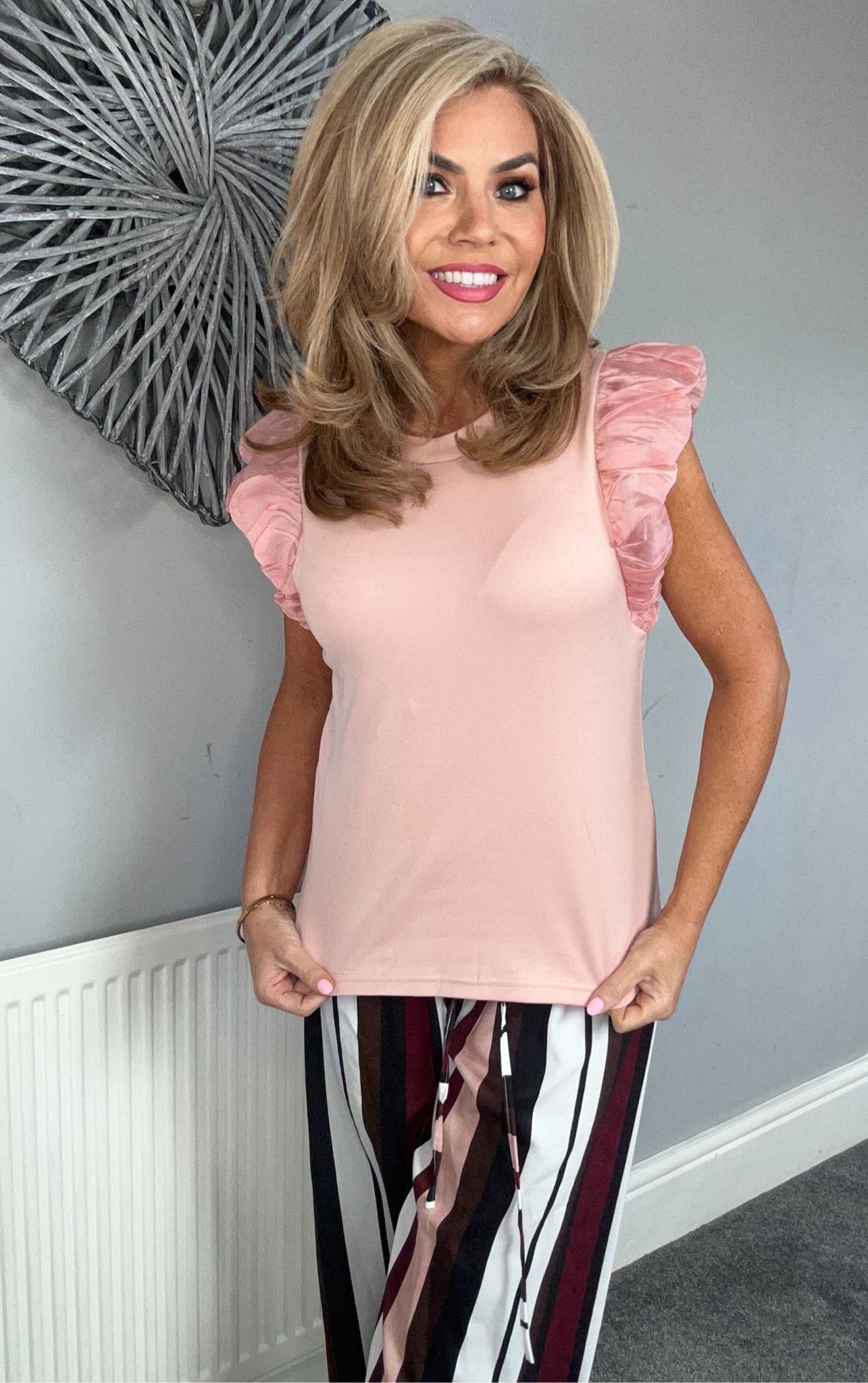 Gina pink frill sleeve top