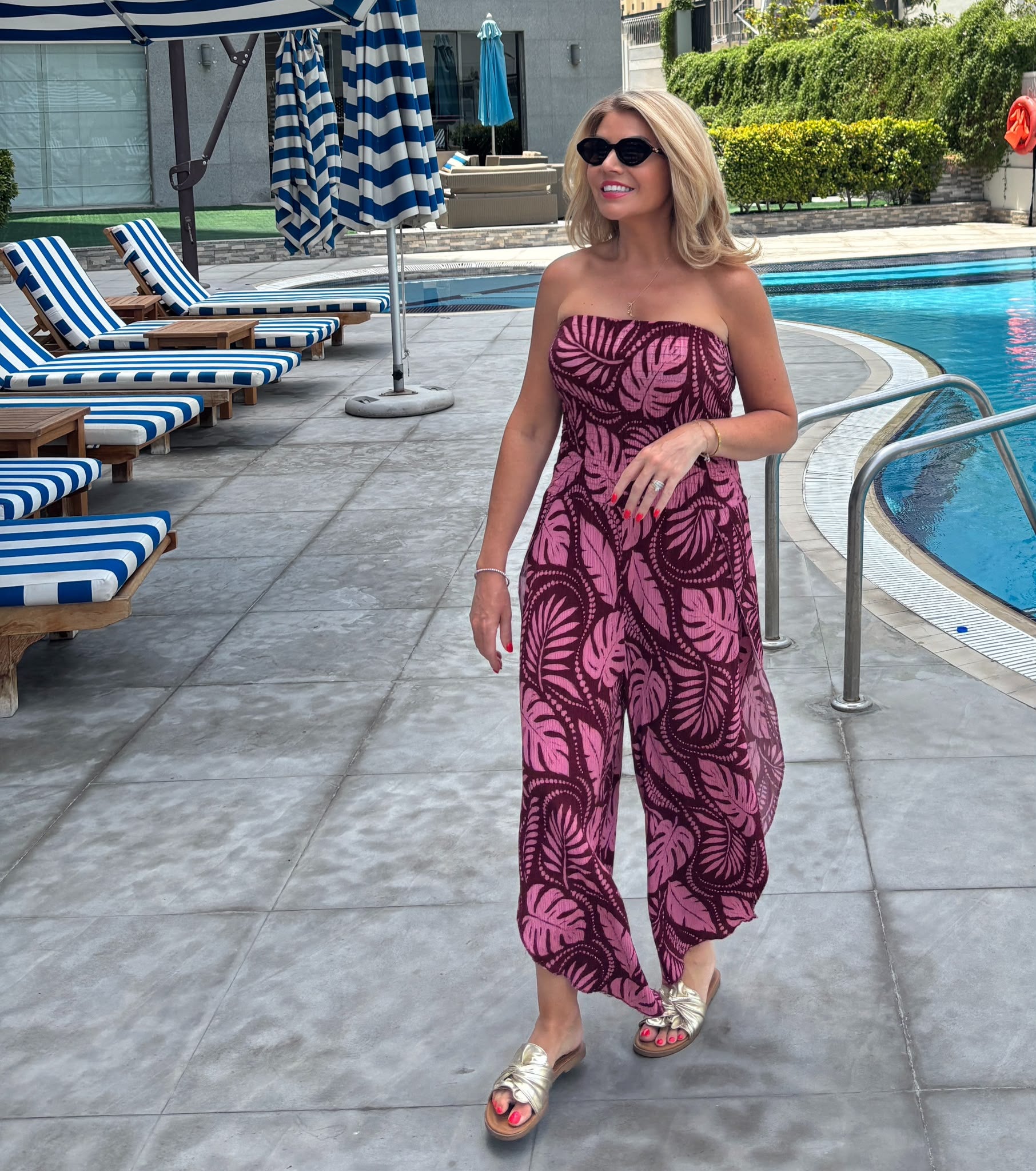 Connie bandeau jumpsuit palm print