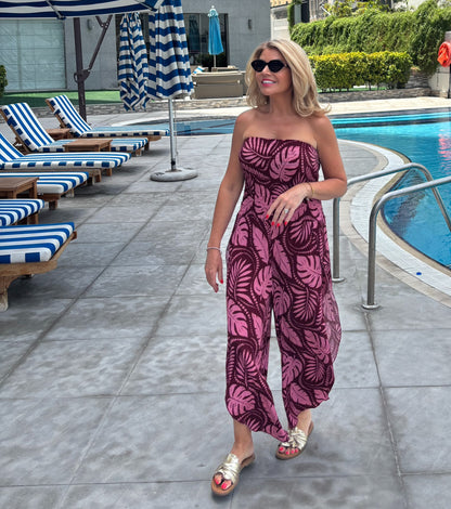 Connie bandeau jumpsuit palm print
