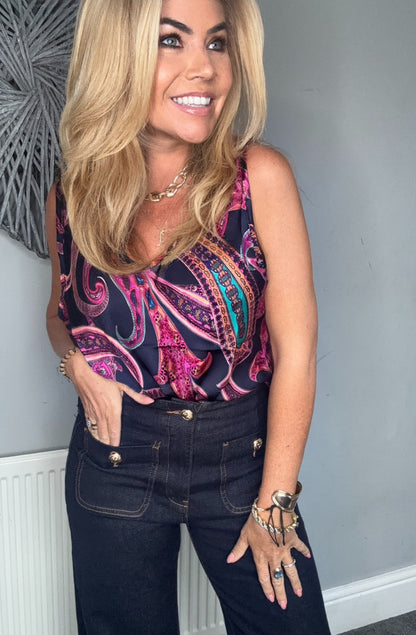 Sally dark denim front pocket wide leg jeans