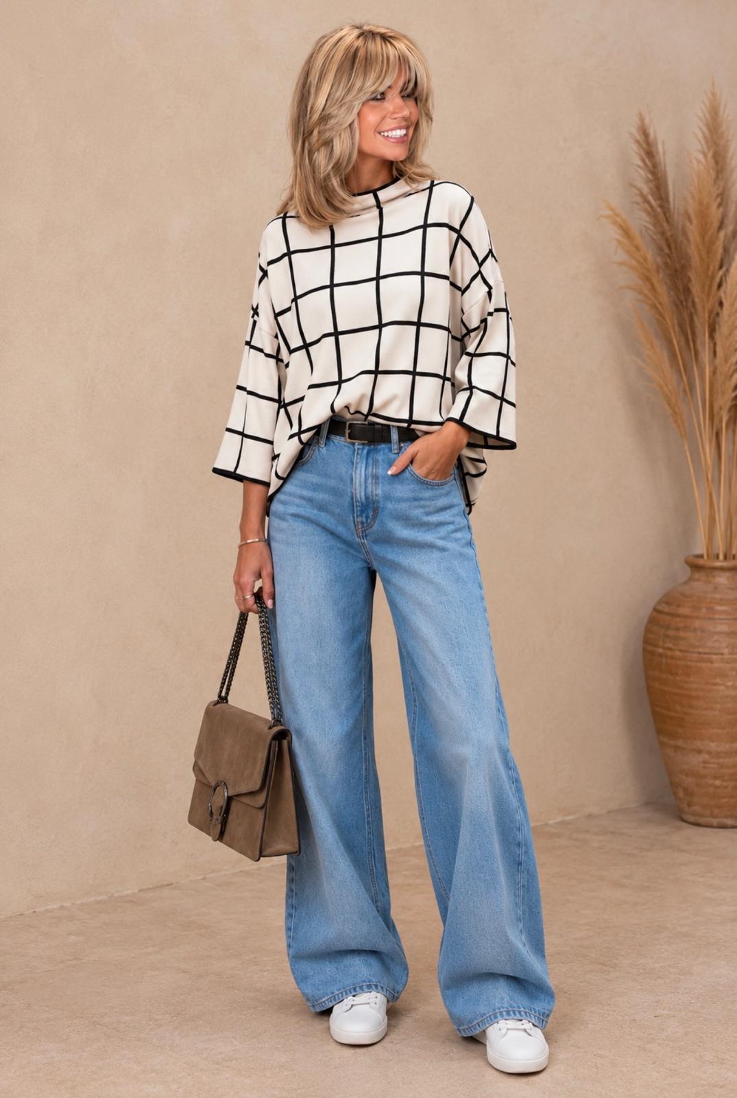 Helena boxy grid pattern jumper white