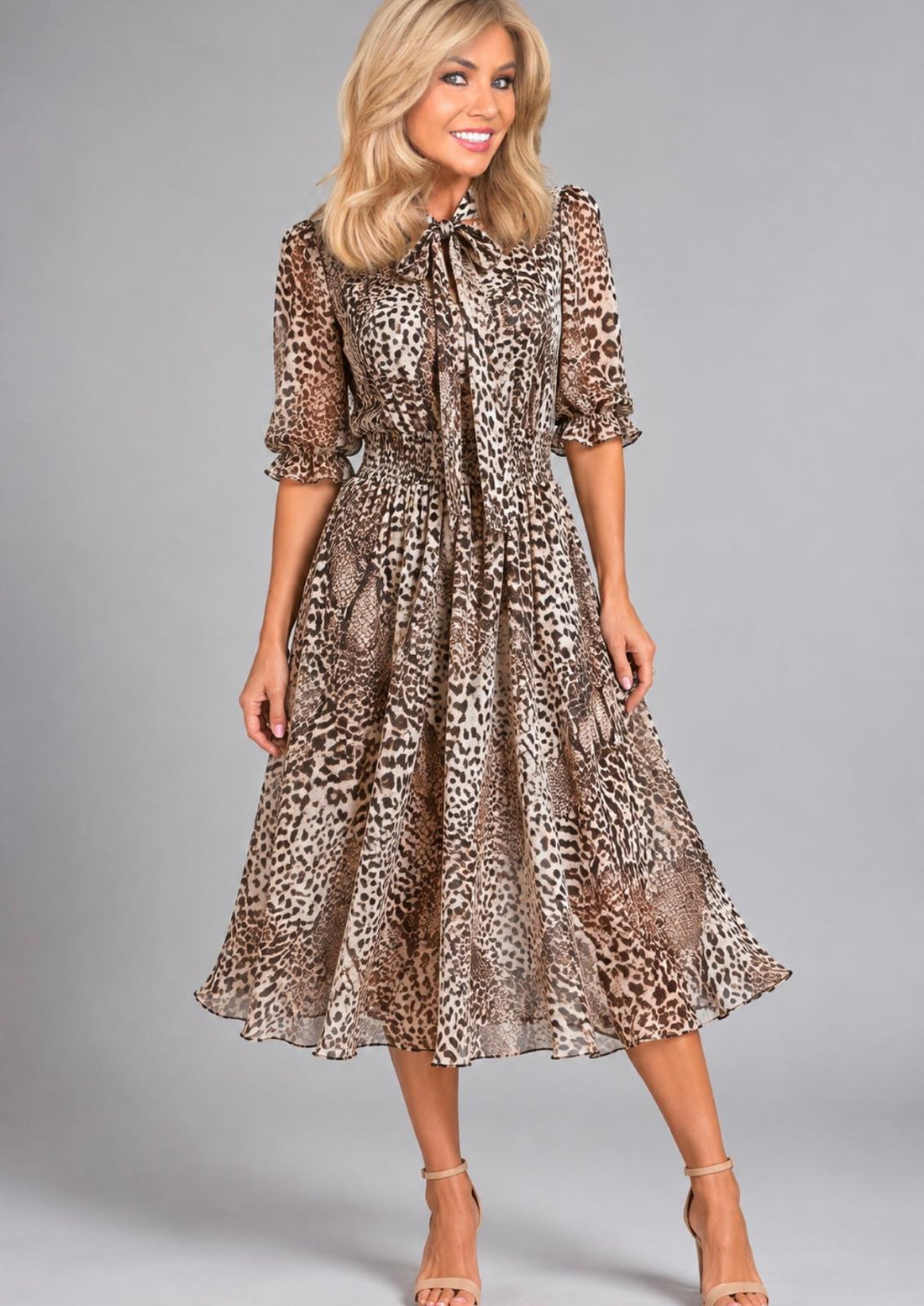 ‘Tammy’ snake print tie neck dress