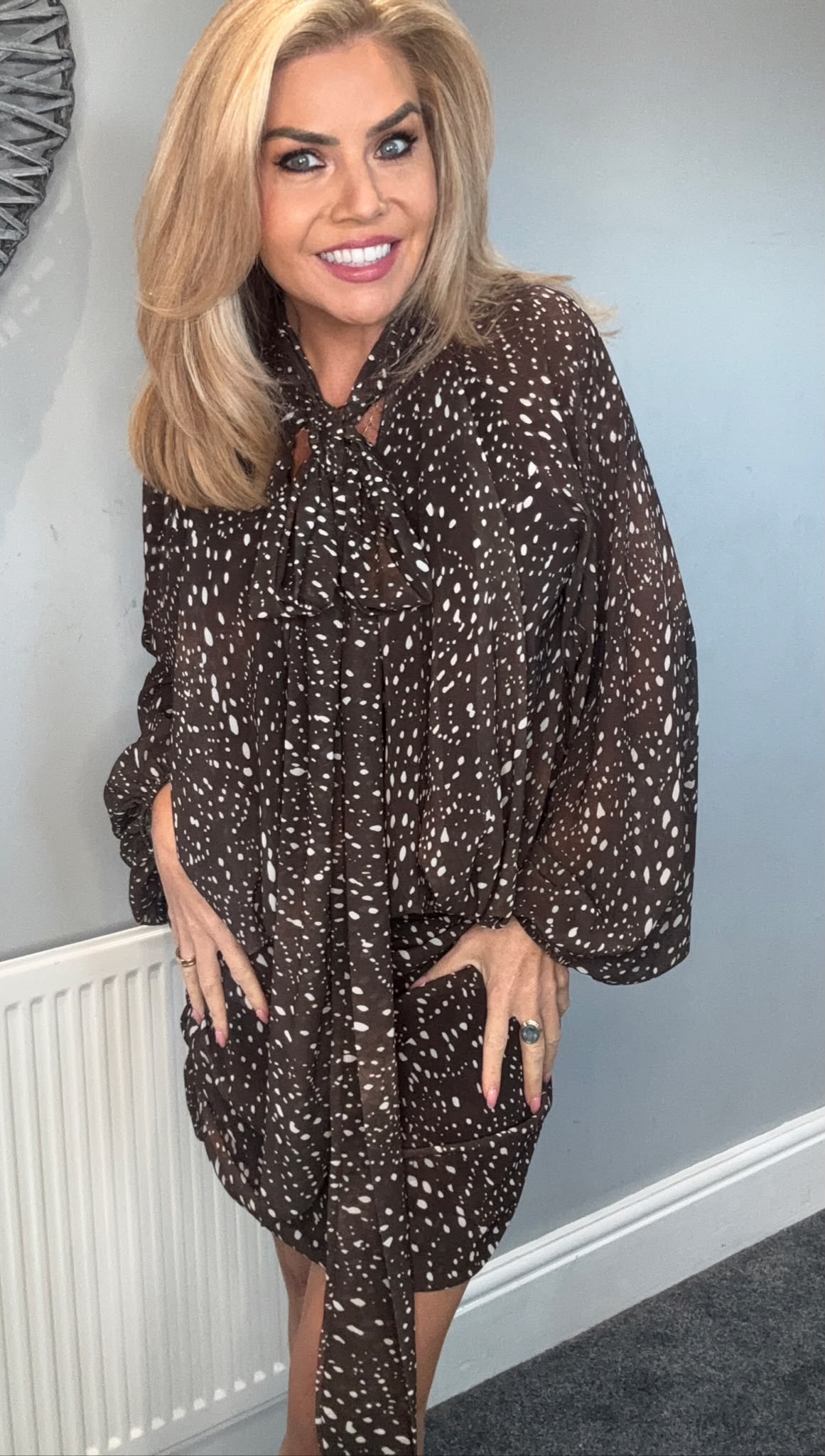 ‘Della’ deer print tie neck dress