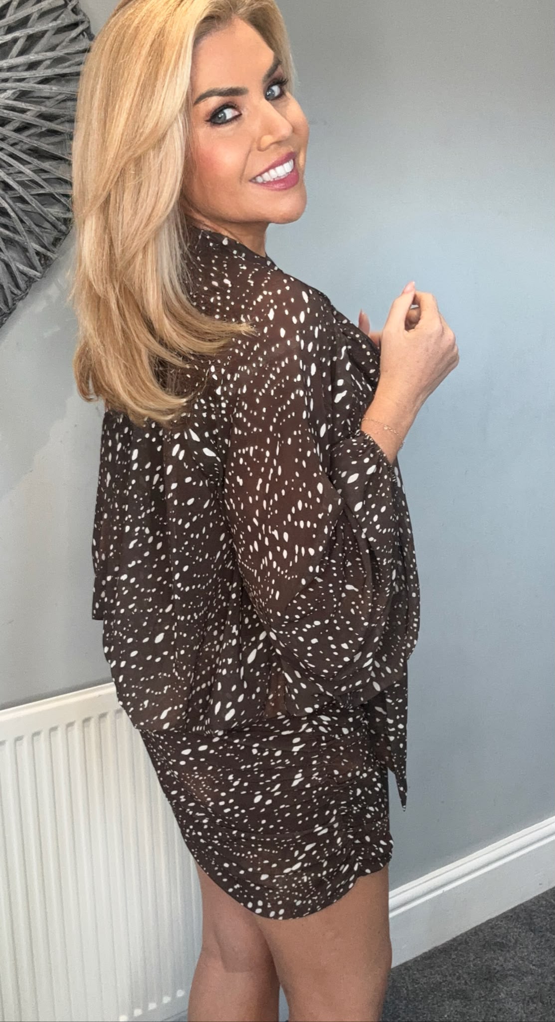 ‘Della’ deer print tie neck dress