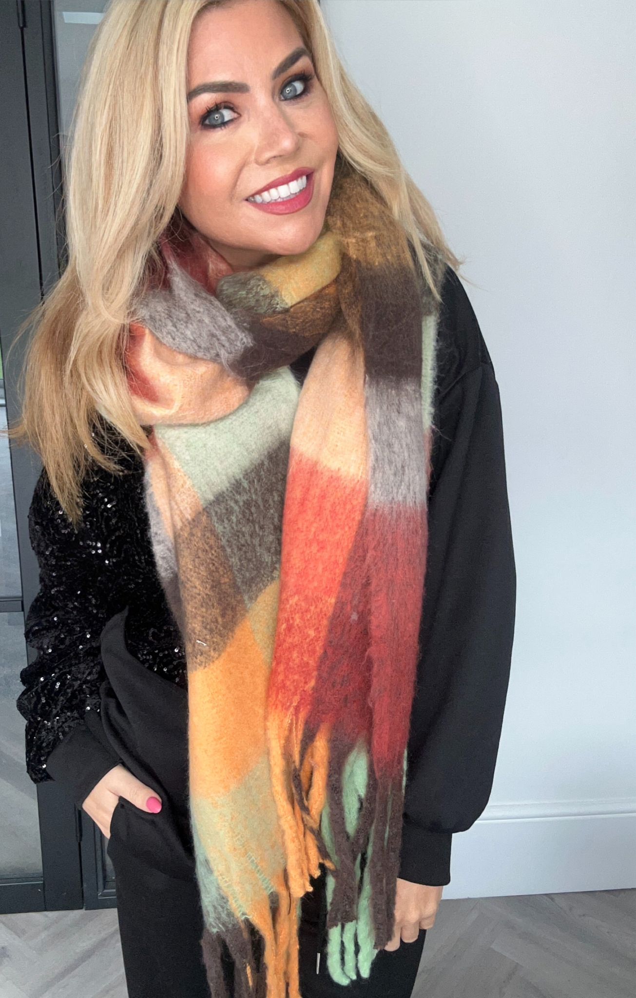 Check large scarf orange