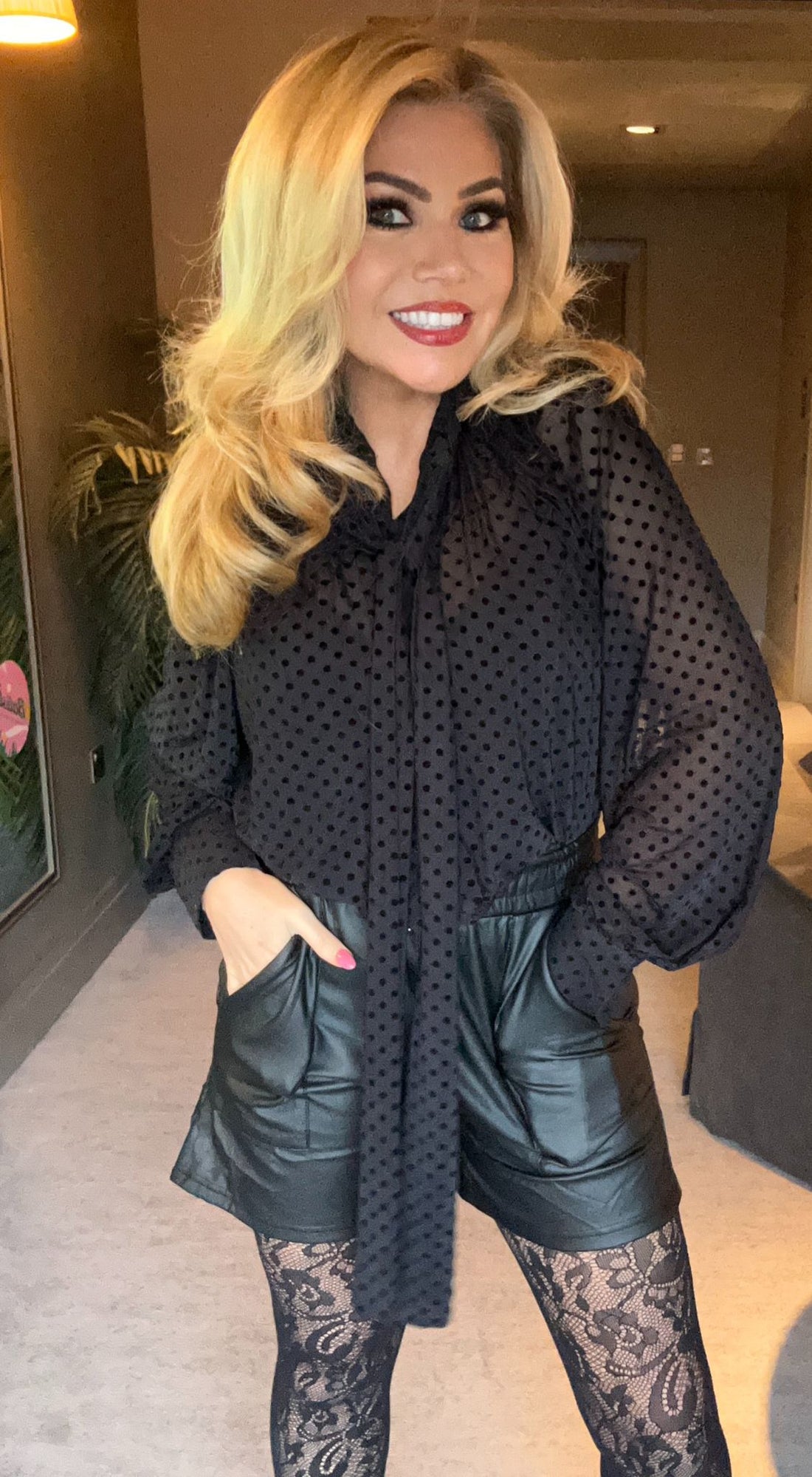 ‘Susie’ dobby spot blouse black