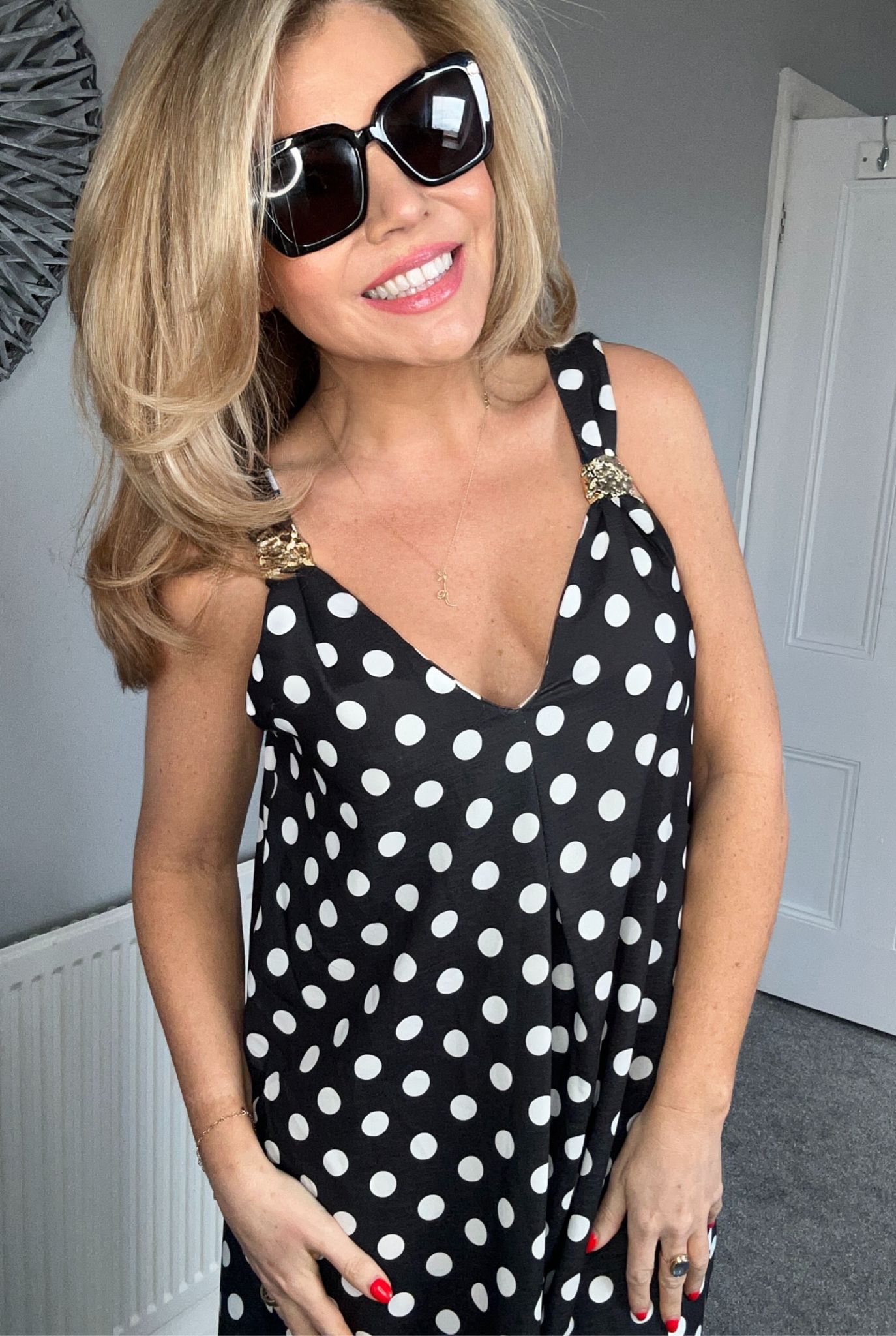 Charlie gold trim spot jumpsuit black