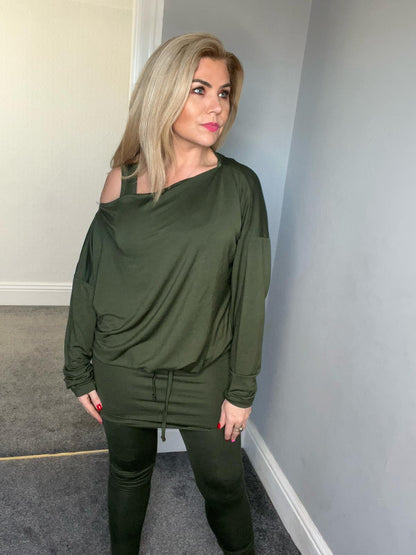 Yasmin 3 piece set vest, long sleeve top and legging khaki