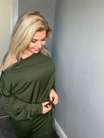 Yasmin 3 piece set vest, long sleeve top and legging khaki
