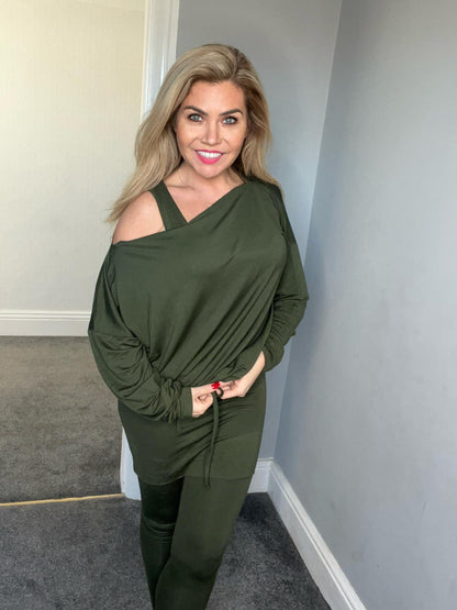 Yasmin 3 piece set vest, long sleeve top and legging khaki