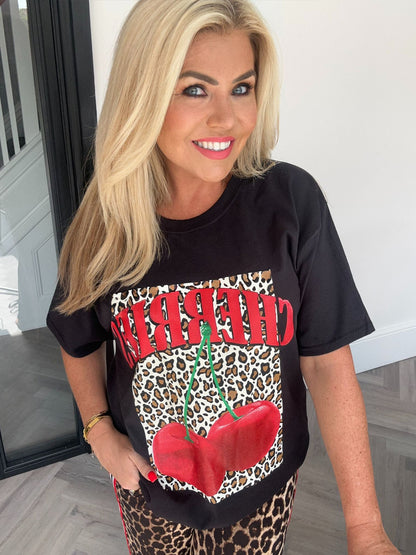 Animal print cherry tee black