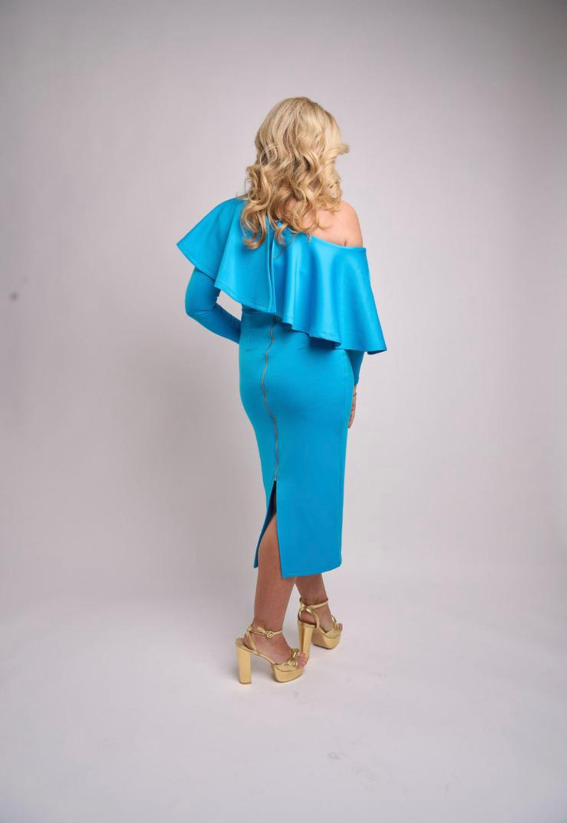 The Leanne Campbell Ophelia Blue Frill Front Midi Dress